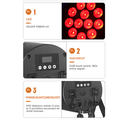 DJライト 18pcs 20W 6IN1 RGBWA-UV フラットパール 屋外建築洗濯灯 IP65 18x20W LED防水パール
