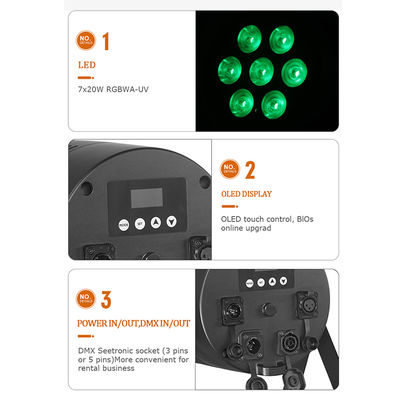 7x20W RGBWA+UV 6イン1 IP65 アウトドアLED PARライト 舞台,結婚式,イベント用のDMX512防水洗浄