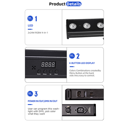 結婚式のDJパーティー用の高輝度アップライト用屋内用24x2W RGBW LEDウォールウォッシャーライト
