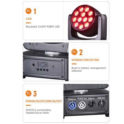 イベントパーティー照明用 12X8W RGBW 4IN1 LED ムービングヘッドウォッシュステージライト サウンドアクティブ