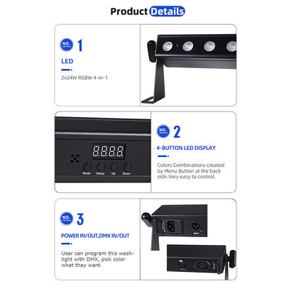 プロ 9 度ナロービーム LED ウォールウォッシュ 24x2W RGBW 4in1 DMX512 ステージイベントのための室内線形ウォッシュライトバー