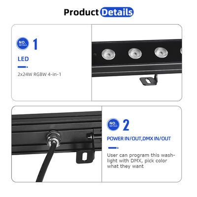 2x24W RGBW 4-in-1 IP65 屋外用LEDリニアウォールウォッシャー — 建物、橋、景観用DMX512防水ウォッシュライト