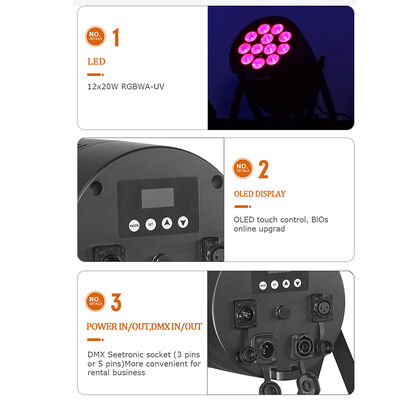 12*20W RGBWA+UV 6in1 LED パールライト IP65 屋外防水 DMX512 結婚式DJパーティーのためのステージアップライト