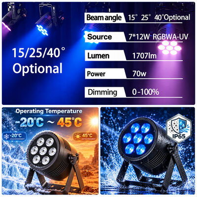 Aluminum Alloy Dmx512 7x12W RGBWA UV 6in1 Led Par Slim Lights Waterproof Ip65 Led Stage Lighting Par Can Light