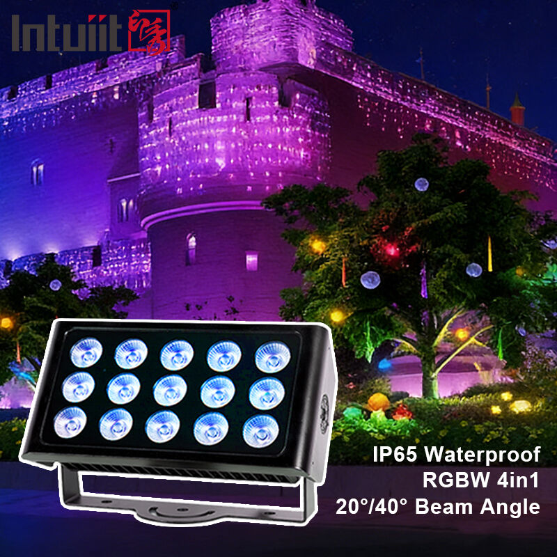 プロのIP65防水LED洪水ライト 15x5W RGBW 4 in 1 屋外景観スポットライト アルミ建築洗浄灯