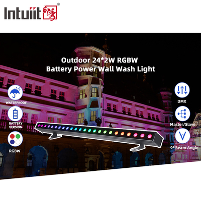 バッテリー電源 24x2W DMX512 LED壁洗浄機 IP65 防水 RGBW エフェクト付き 商業用屋外照明